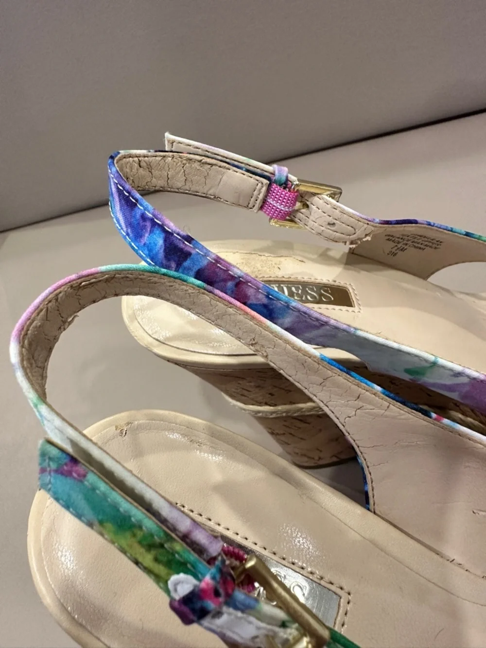 Floral Print Cork Wedge Sandals - Multicolor